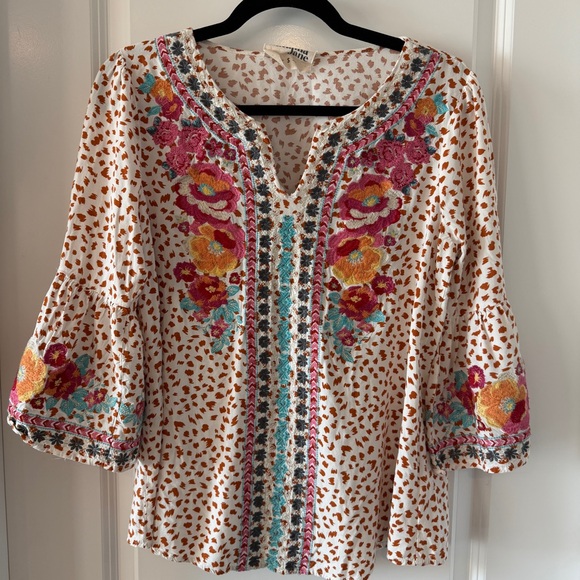 Savanna Jane Tops - Savanna Jane Boho Multicolor Floral Embroidered Blouse Size Small Bell Sleeves